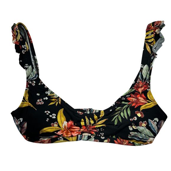 Body Glove Sweety Scoop Ruffle Strap Bikini Top M Black Floral Incognito Resort - Picture 2 of 10